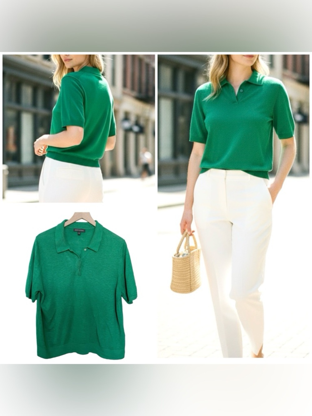 Banana Republic LINEN Blend Sweater Polo Luscious Green XL